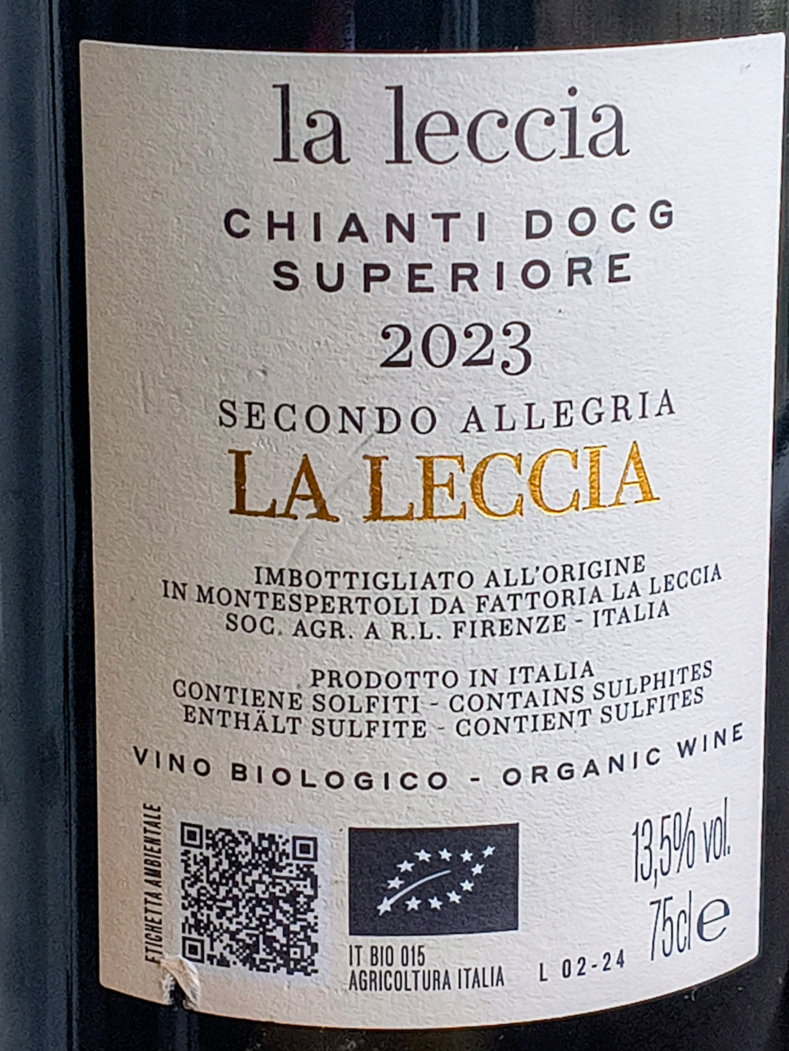 Vin rosu sec La Leccia Chianti Superiore 2023, Toscana, Italia ,bio/organic