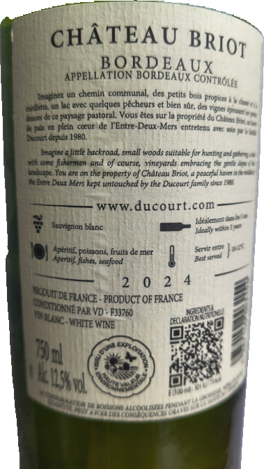 Vin alb sec Chateau Briot 2024,  Bordeaux, Franta
